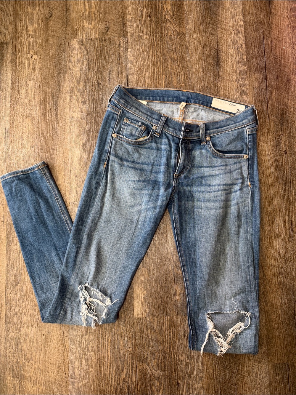 Rag & Bone Skinny Distressed Blue Denim Jeans - Slim Fit